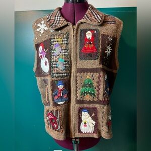 Designers Originals Studio Brown Christmas Sweater Vest Cardigan